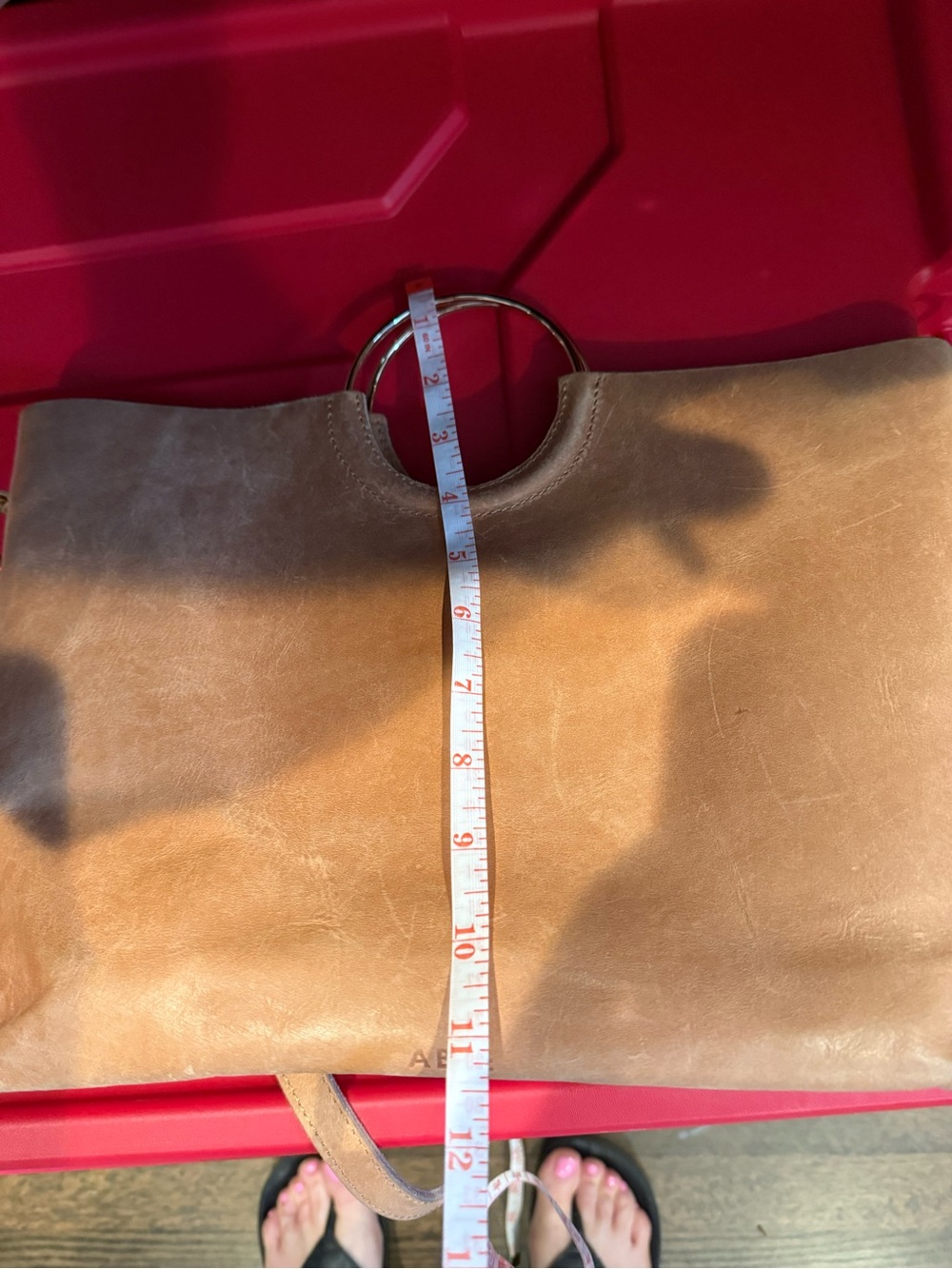 Able Tan Leather Crossbody Tote with Metal Ring Handles - Picture 9 of 10